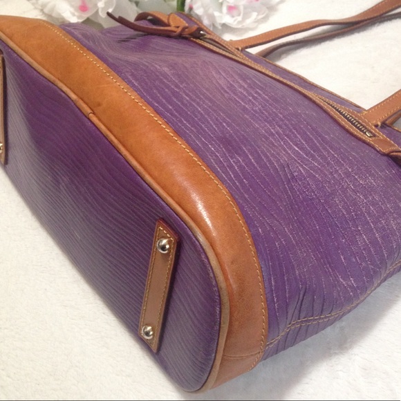 Dooney & Bourke Purple and Light Brown Shoulder Tote Bag - Picture 8 of 16